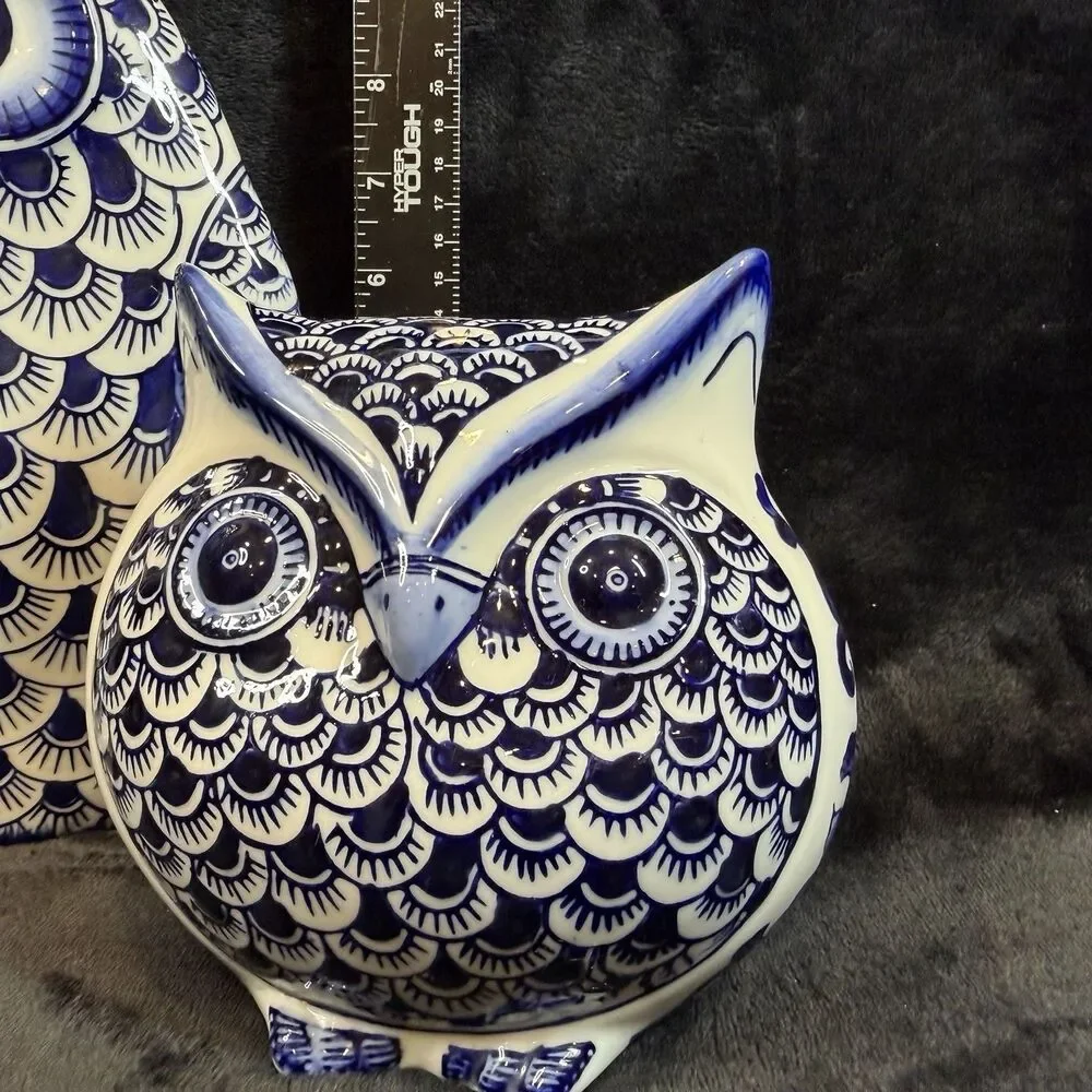 Pier 1 Imports Retired Chinoiserie Owl Decor Large Figurines Set of 2 Ceramic
